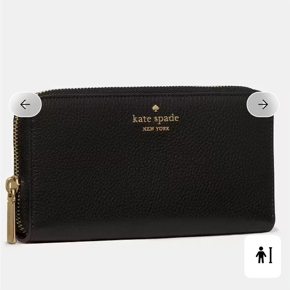 Kate Spade Black Gold Zip-Around Wallet cards wrap around coin purse - Picture 1 of 3